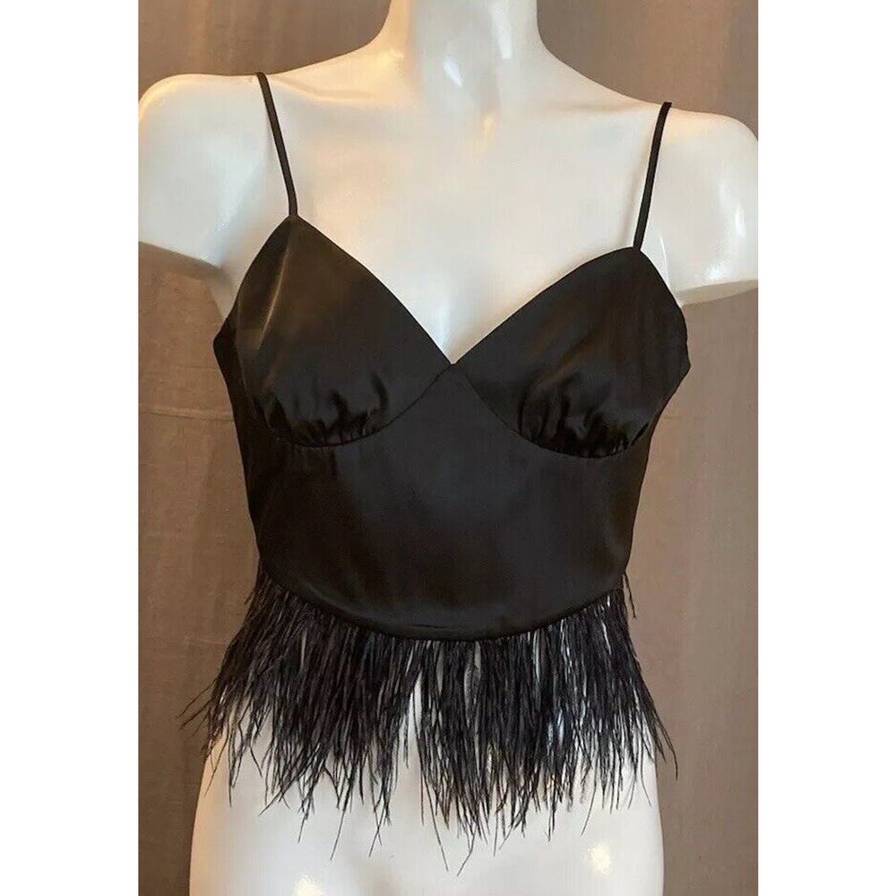 Cotton Candy LA Black Feather Crop Tie Back Top Feathers Y2K Size Small